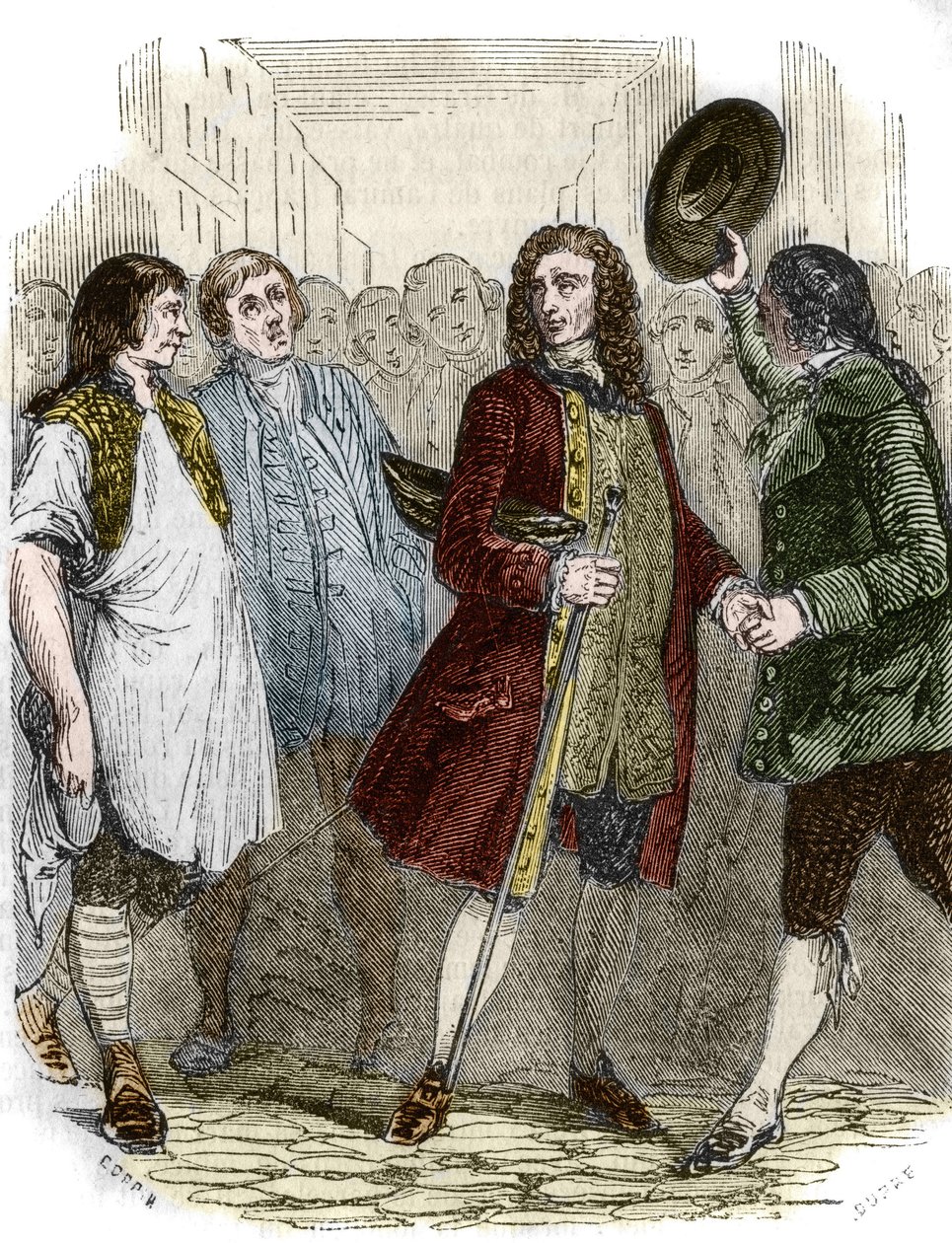 O escritor e filósofo francês François-Marie Arouet dit Voltaire (1694-1778) regressou à França após o seu exílio. Gravura do século XIX. de French School