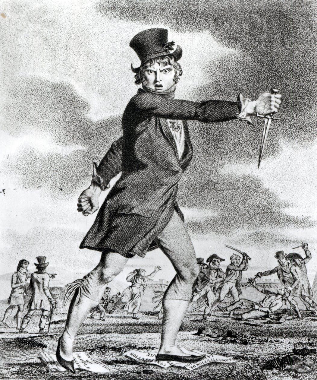 "O Amigo da Justiça e da Liberdade", caricatura jacobina da Sociedade anti-jacobina do Sol, 1795 de French School