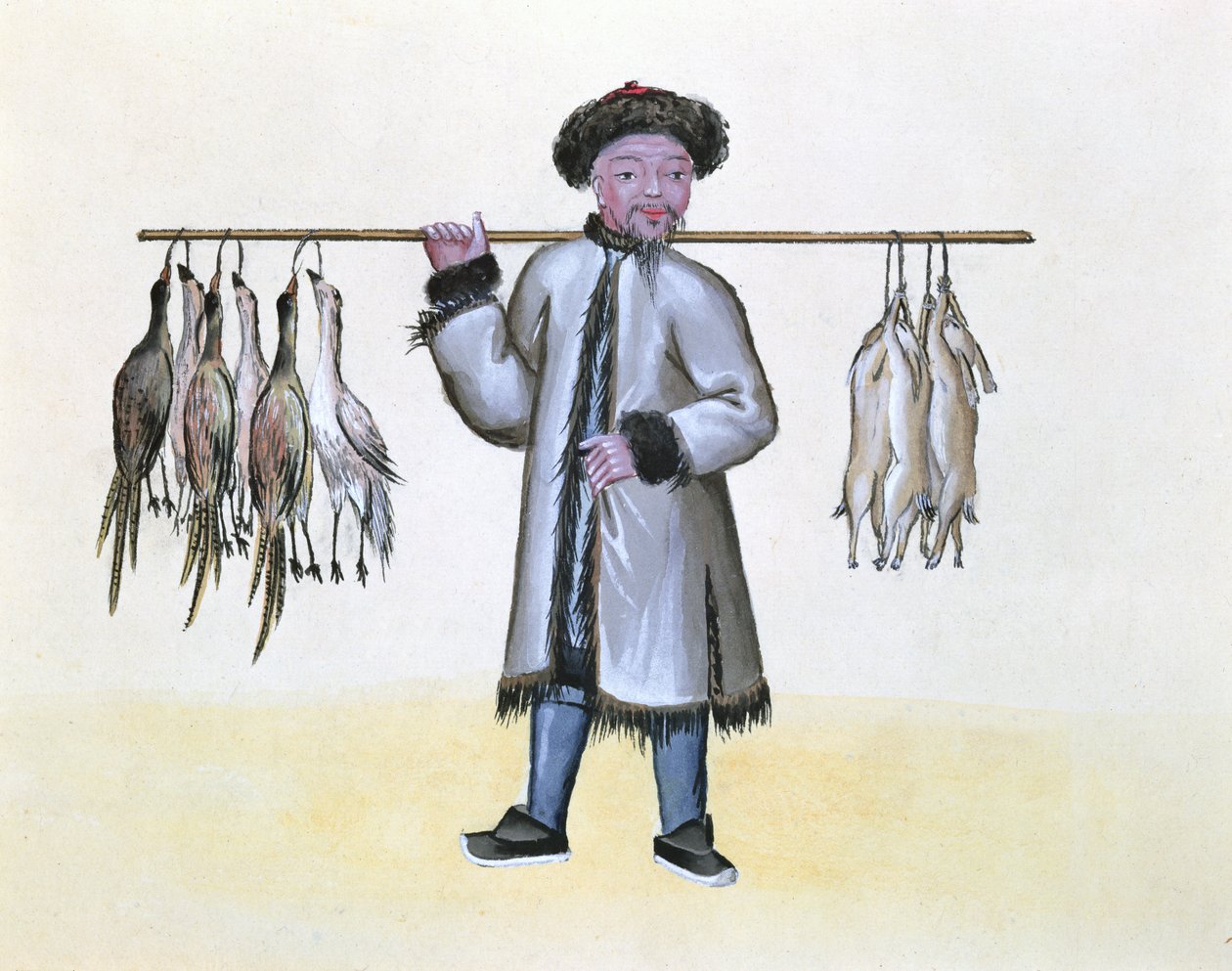 The Game Merchant, de um livro sobre as chamadas de rua de Pequim, c.1785 (wc e guache sobre papel) de French School