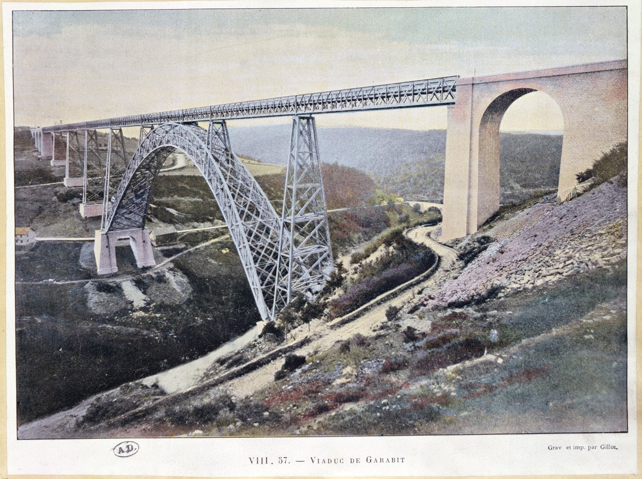 O Viaduto de Garabit, construído entre 1882 e 1884, impresso por Gillot (foto colorida) de French School