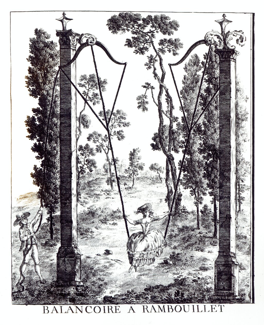 O balanço do jardim em Rambouillet, de detalhes dos novos jardins a moda por George Louis o vermelho, publicado 1775-78 de French School