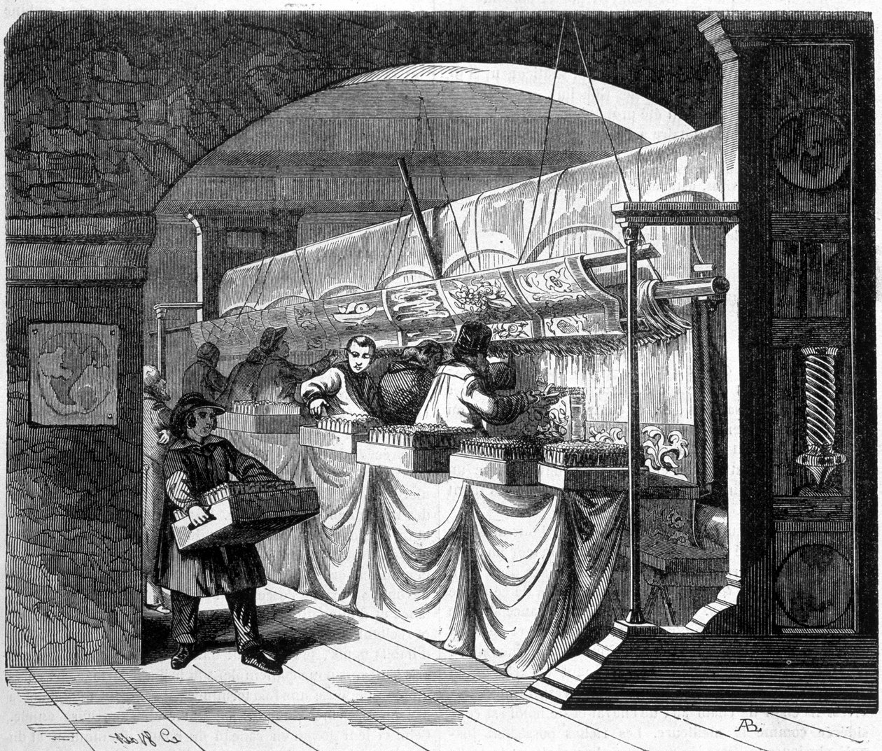 A fábrica dos Goblin. Interior da oficina. Gravura do século XIX. de French School