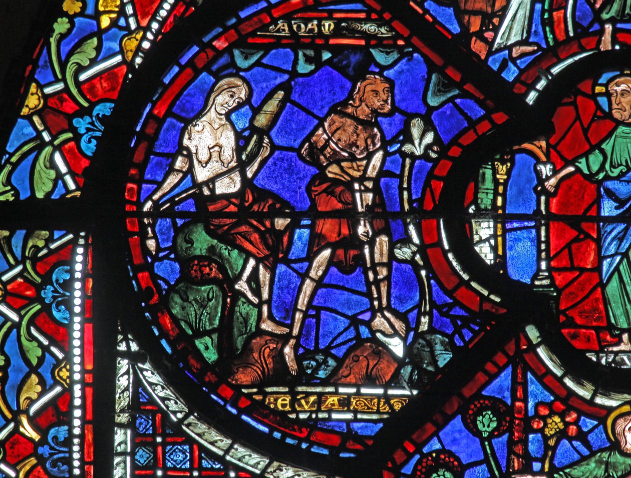 A janela do bom samaritano: Deus sentencia Adão e Eva a trabalhar (w44) de French School