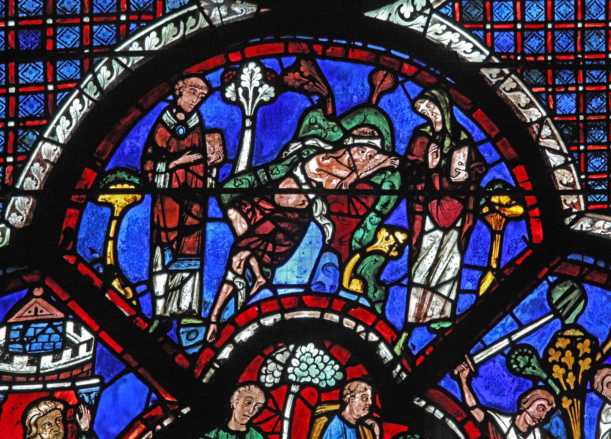 A janela do Bom Samaritano: um sacerdote e Levi passam (w44) de French School