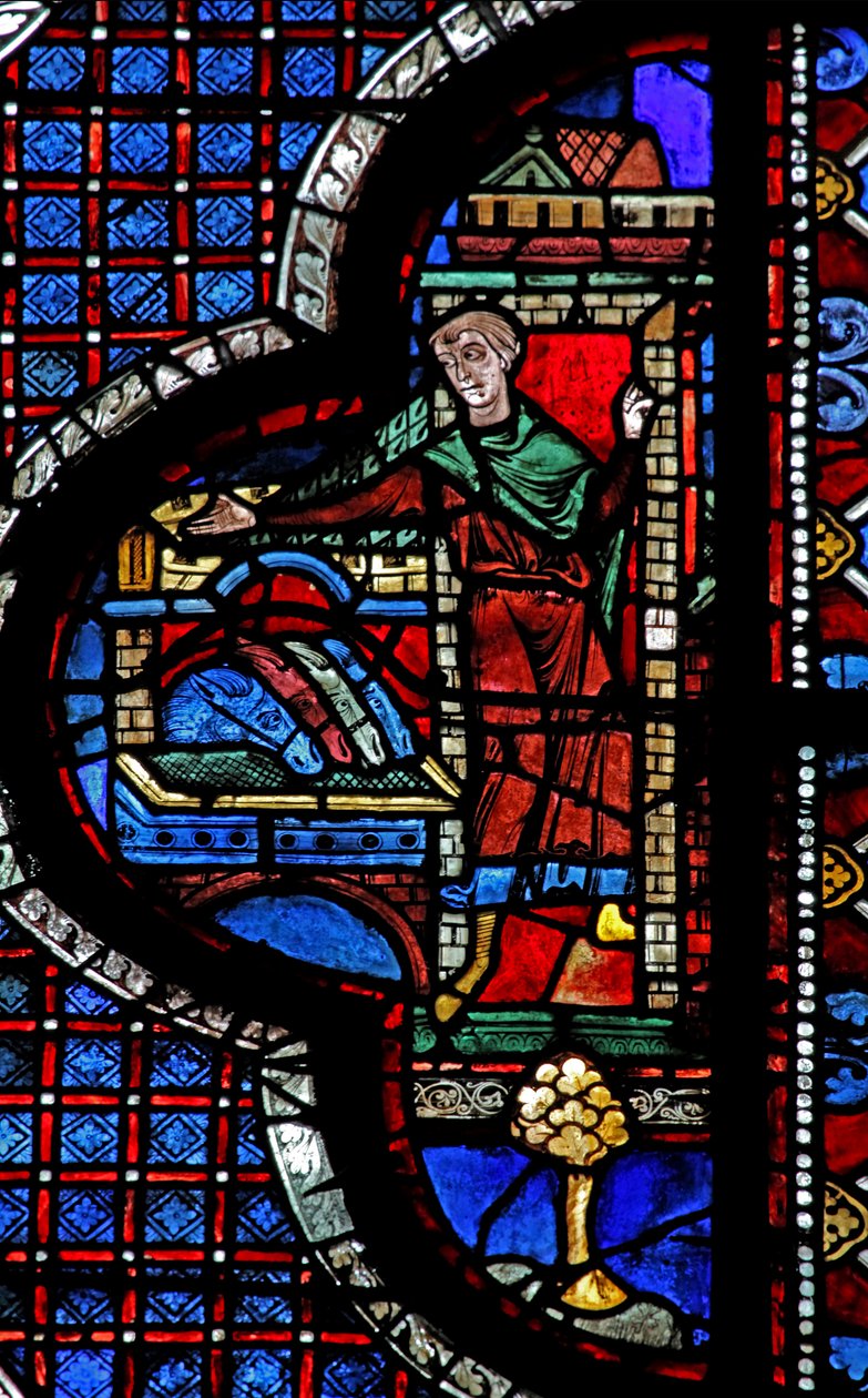 A janela do Bom Samaritano: a estalagem recebe o samaritano e o homem ferido (w44) de French School