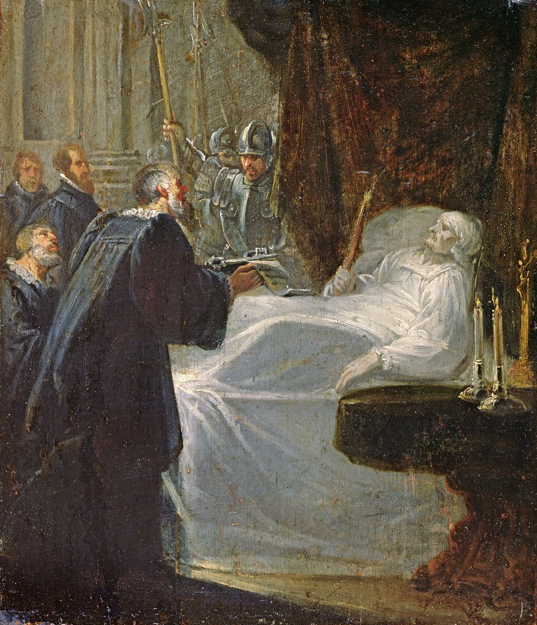 O governador de Chateauneuf-de-Randon em Gevaudan dando as chaves da cidade para Bertrand du Guesclin após sua morte em 1380 de French School