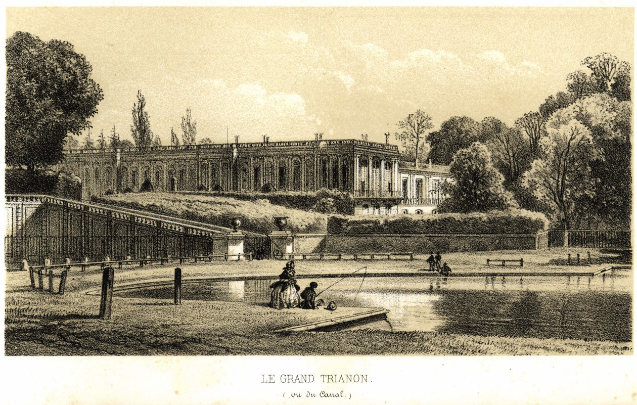 O Grand Trianon, visto do canal de Versailles em 1857. de French School