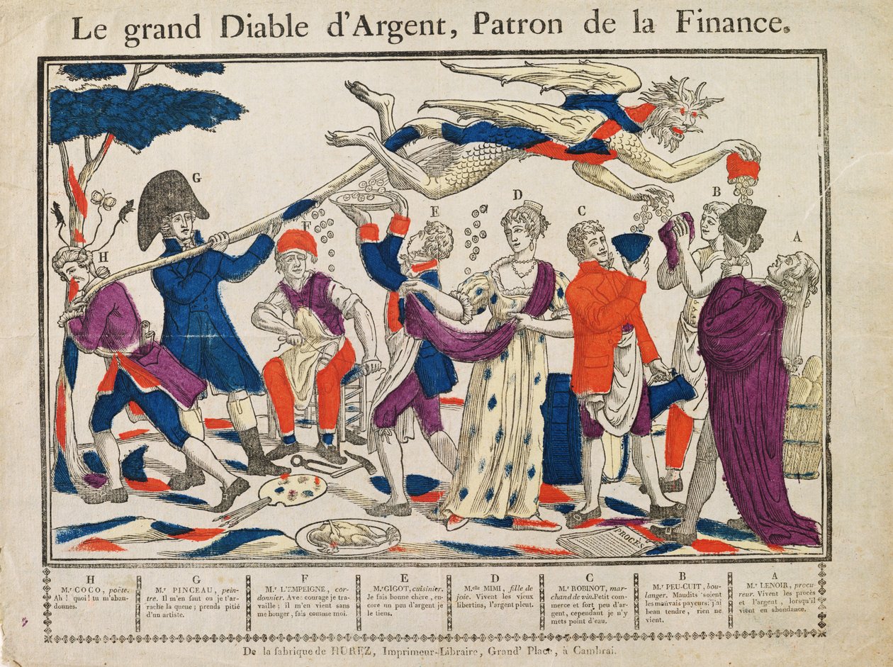 The Great Money Devil (gravura colorida) de French School
