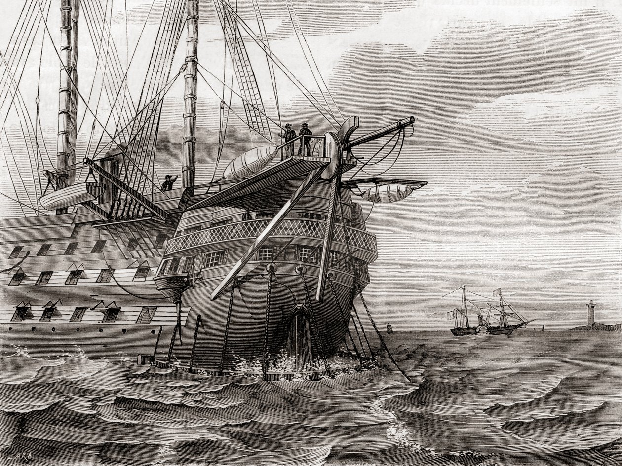 O HMS Agamemnon a colocar o cabo telegráfico transatlântico, 2 de Agosto de French School