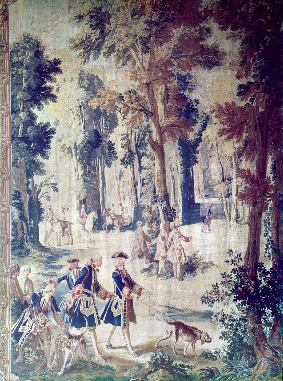 A Caçada de Luís XV, tapeçaria, meados do século XVIII (tapeçaria) de French School