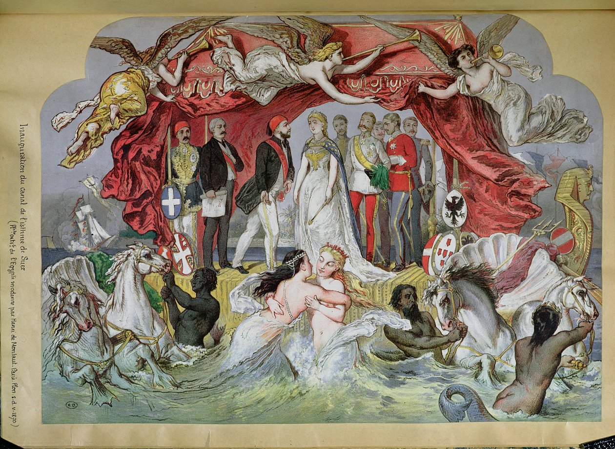 A inauguração do Canal de Suez, alegoria da união dos mares Mediterrâneo e Vermelho, 1870 de French School