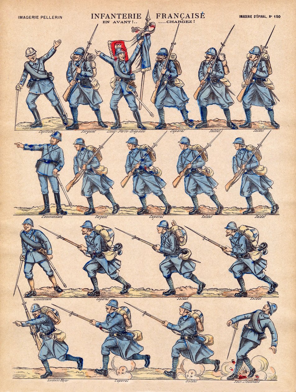 A Infantaria do carregamento do Armee francês. Imaging of Epinal, início do século XX. de French School