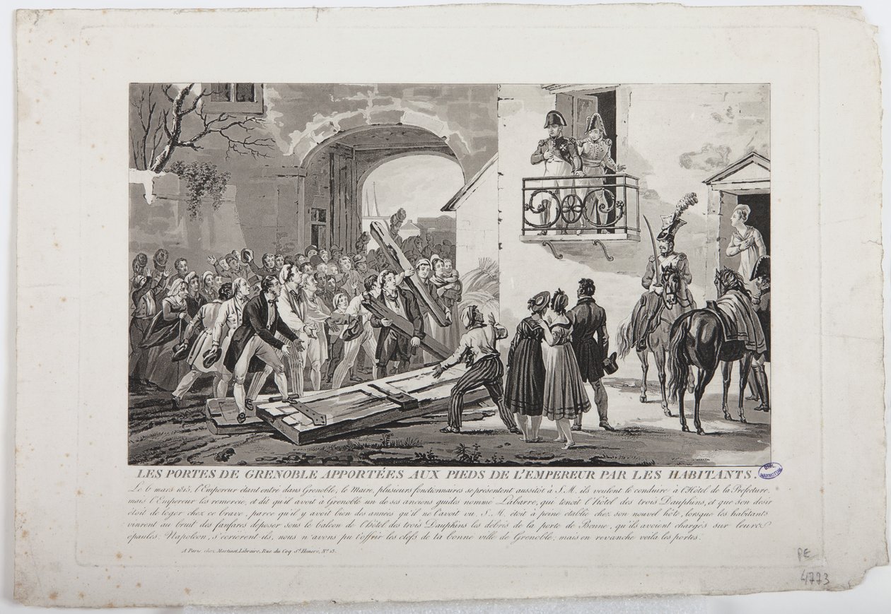 Os Habitantes Depositando as Portas de Grenoble aos Pés do Imperador, 6 de março de 1815, publicado por Martinet, 1815 de French School
