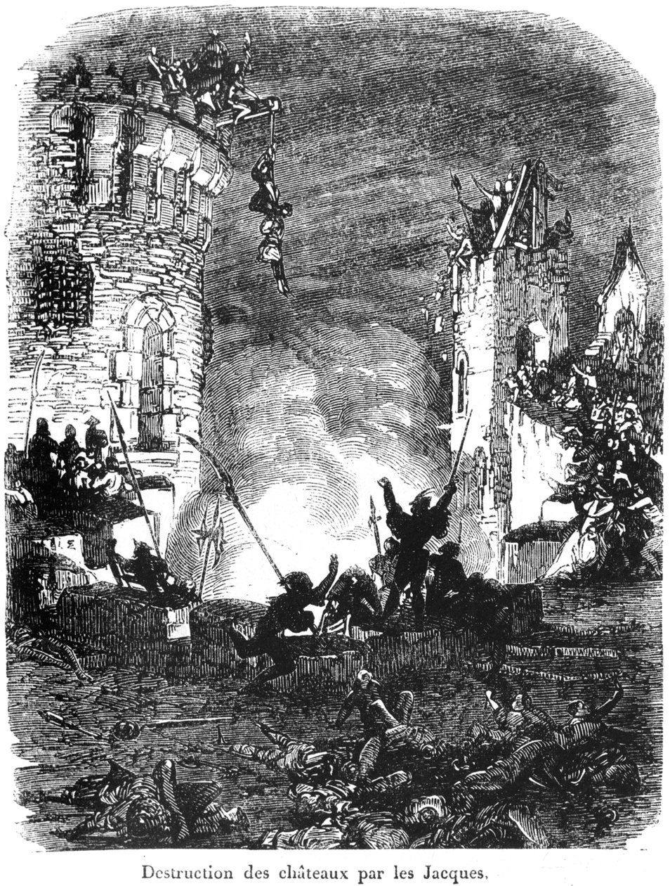 O Jacques destruindo castelos em 1358 de French School