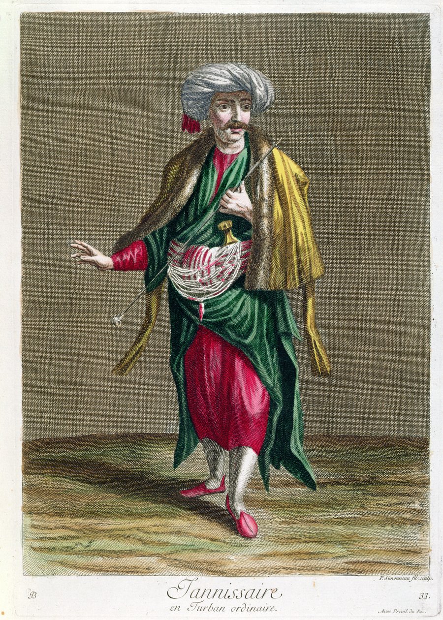 O janízaro, da coleção de gravuras de trajes do Levante, gravado por Philippe Simonneau (1685-c.1753) 1707-08 de French School