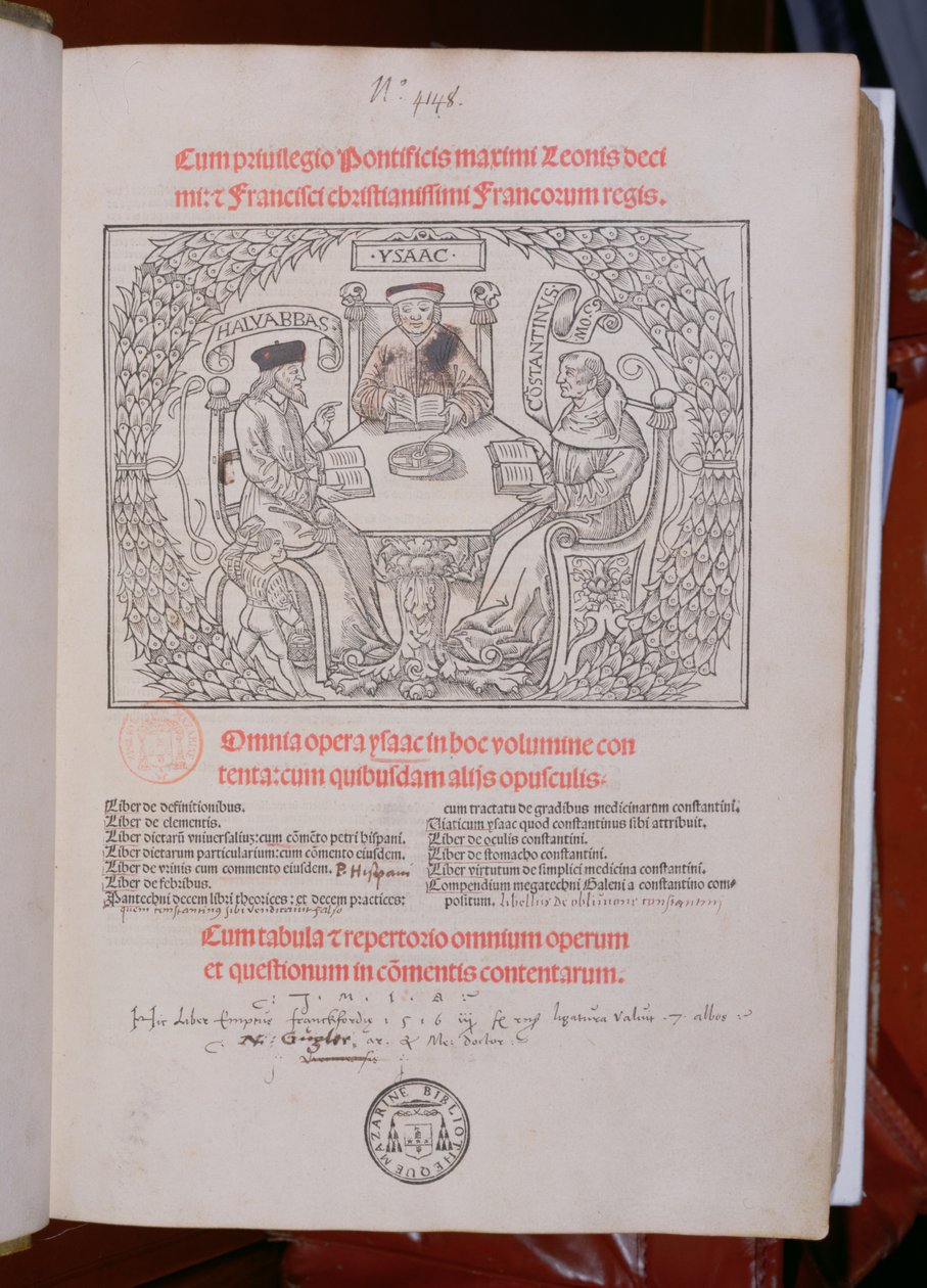 Os médicos judeus: Isaac, Constantine e Ali Abbas (Haly Abbas), publicado em Lyon, 1515 de French School