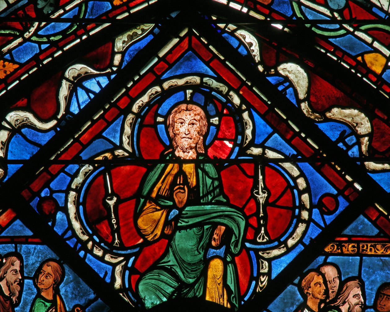 A janela de José: Cristo em um quatrefoil dando bênção (w41) de French School