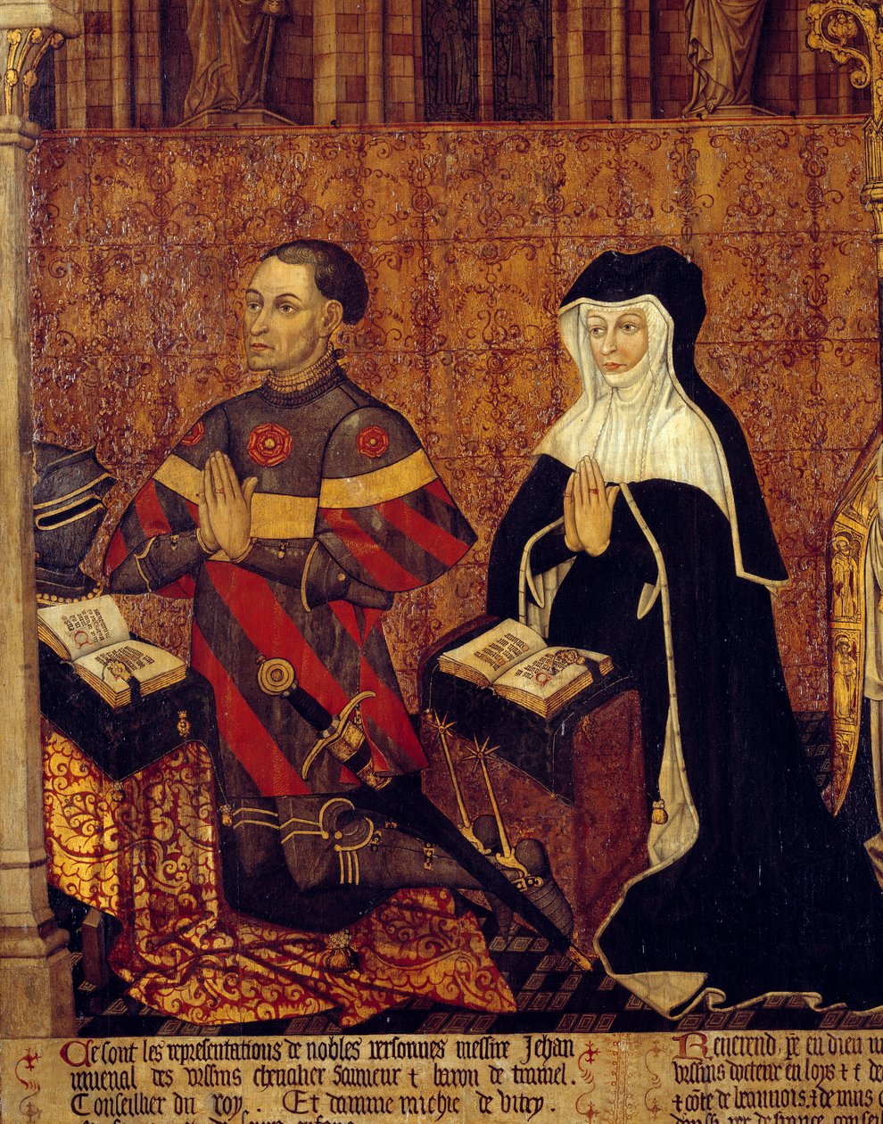 The Jouvenel Family of Ursins Detail de Jean Juvenal des Ursins (1360-1431) e sua esposa. Pintura em madeira da Escola Francesa. 1443-1449. Sol 1,3x3,5 m Paris, museu nacional da Idade Média, Termas de Cluny de French School
