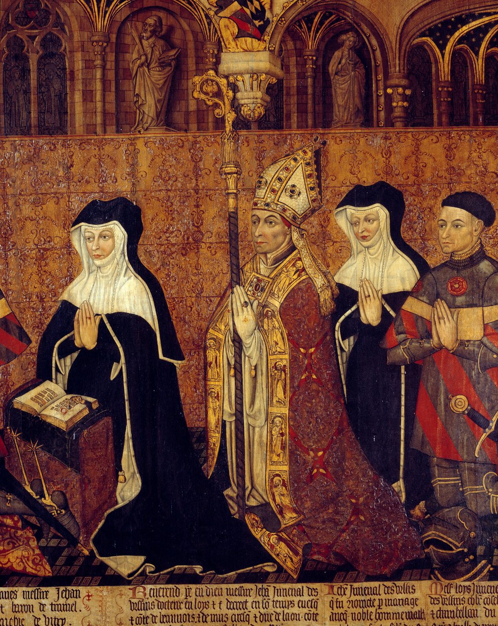 The Jouvenel Family of Ursins Detail of the Archeveque (à esquerda, a esposa de Jean Juvenal). Pintura em madeira da Escola Francesa. 1443-1449. Sol 1,3x3,5 m Paris, museu nacional da Idade Média, Termas de Cluny de French School