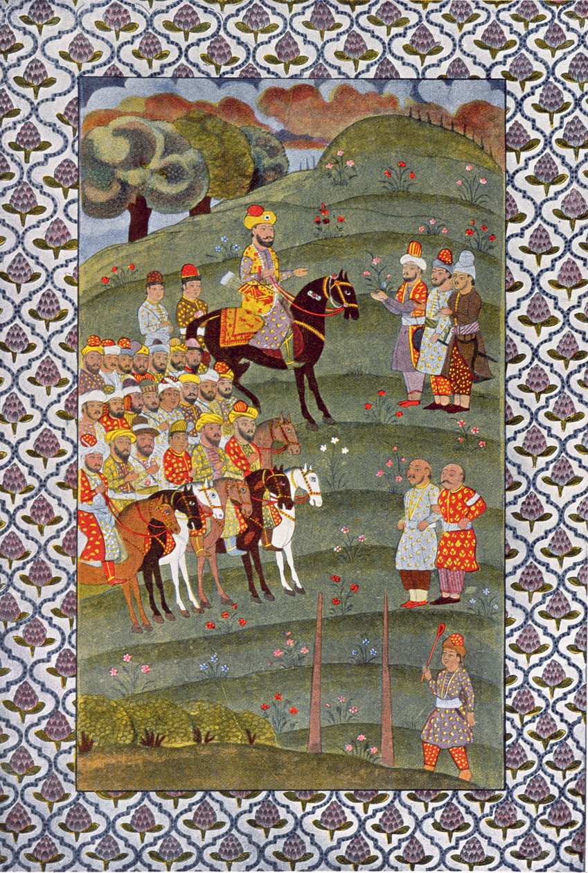 O Khalifat em um cavalo, ilustração de The Arabian Nights, 1895 (gravura a cores) de French School