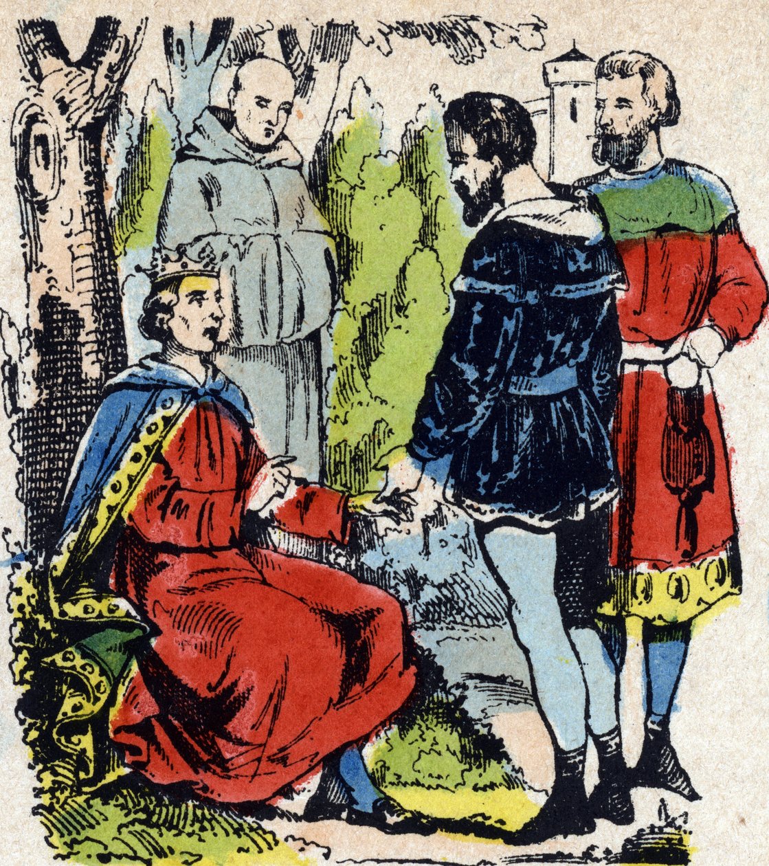 O Rei de França Louis IX dit Saint-Louis" (1214-1270) faz justiça sob um carvalho em Vincennes - O Rei de França Saint Louis (1214-1270) faz justiça sob um carvalho em Vincennes de French School
