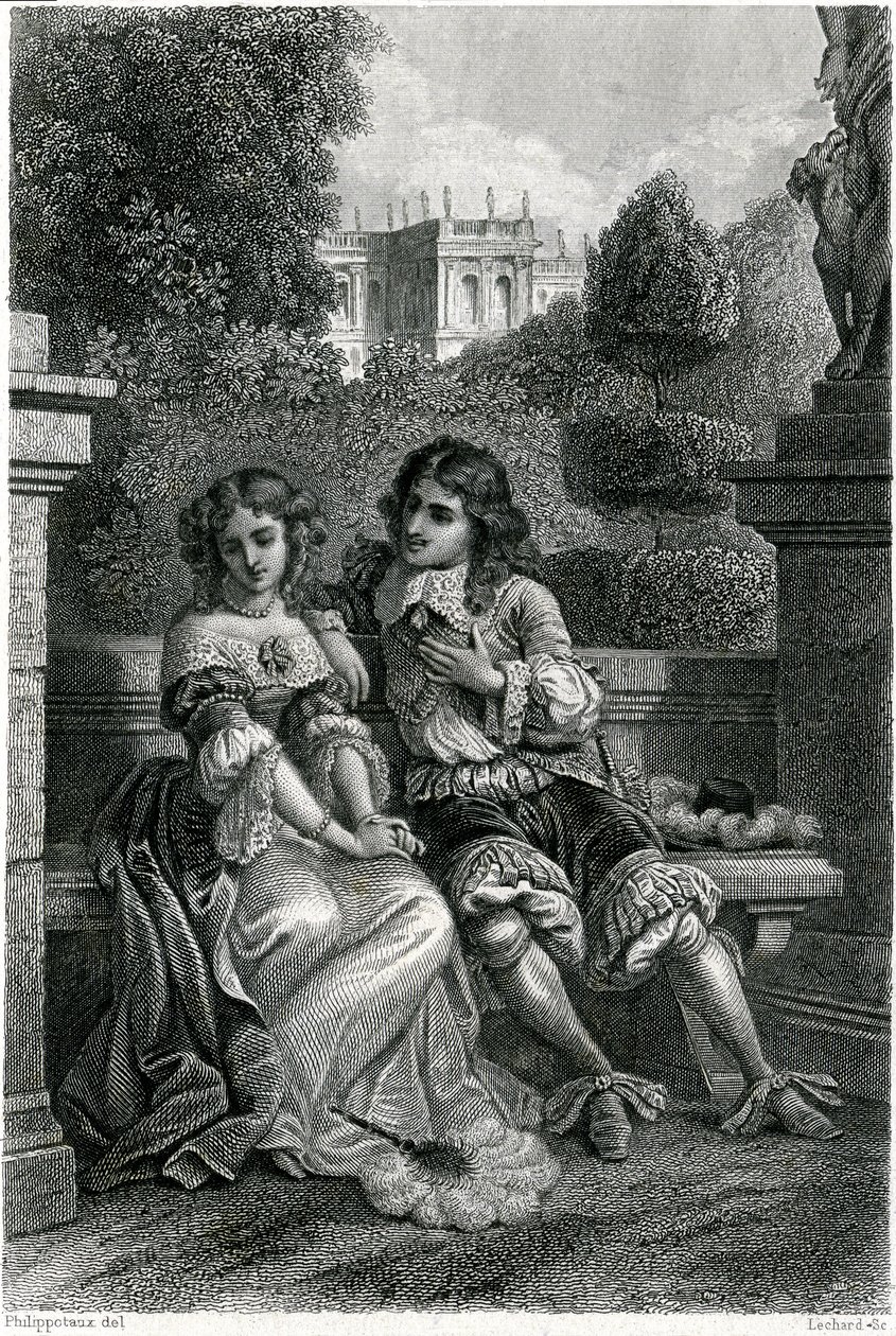 O Rei de França Luís XIV na companhia galante da Mademoiselle de la Vallière de French School