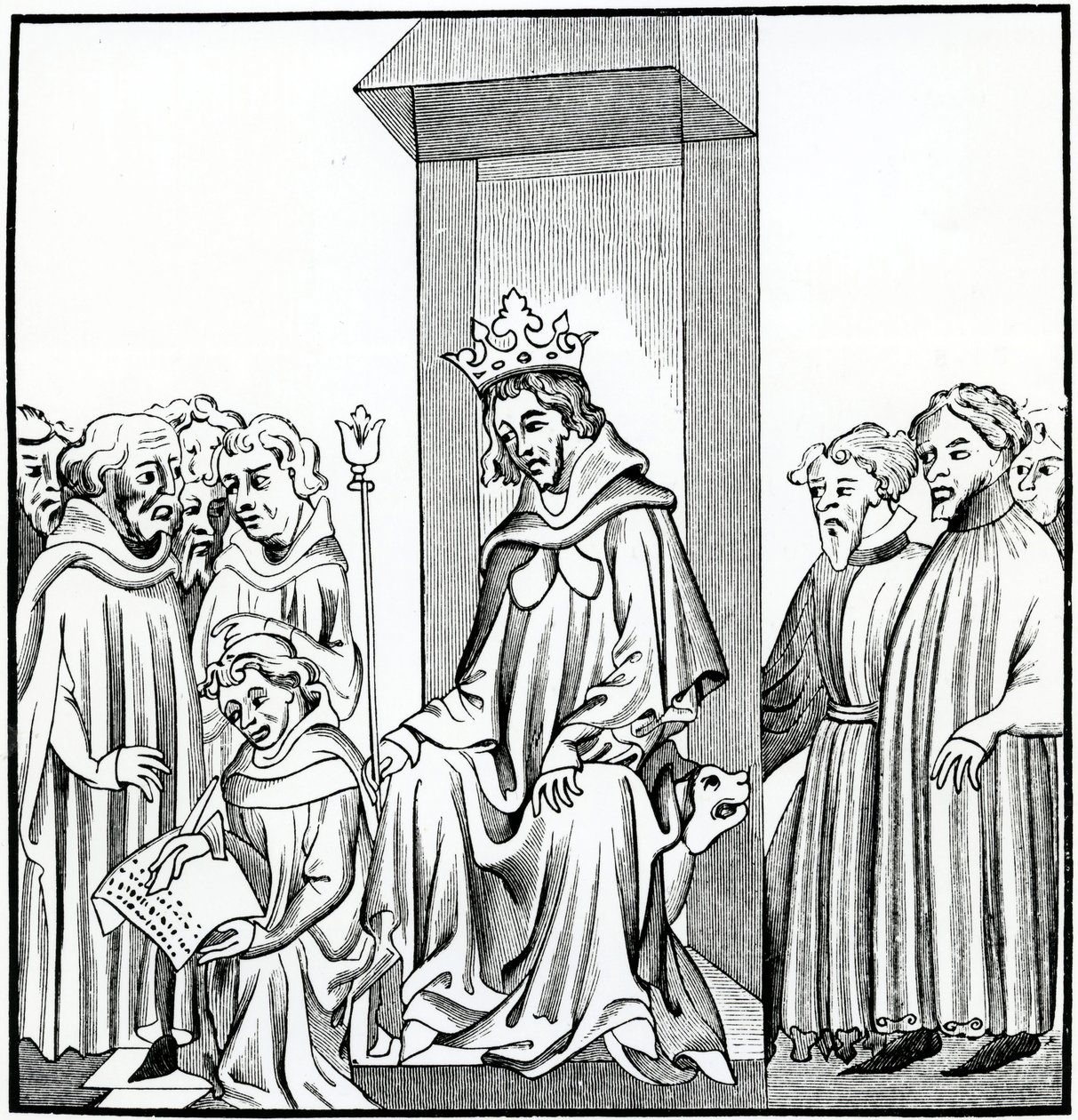 O rei dos francos dita a lei sálica, depois de uma miniatura nas Crônicas de St. Denis de French School
