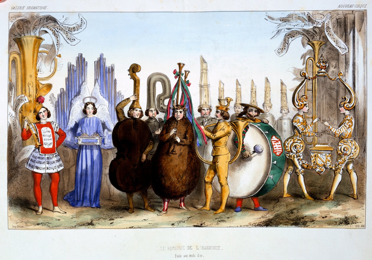 O Reino da Harmonia, da Galerie Dramatique Costumes des Theatres de Paris de Dollet, Lacauchie & Lasalle, publicado em 1844 de French School