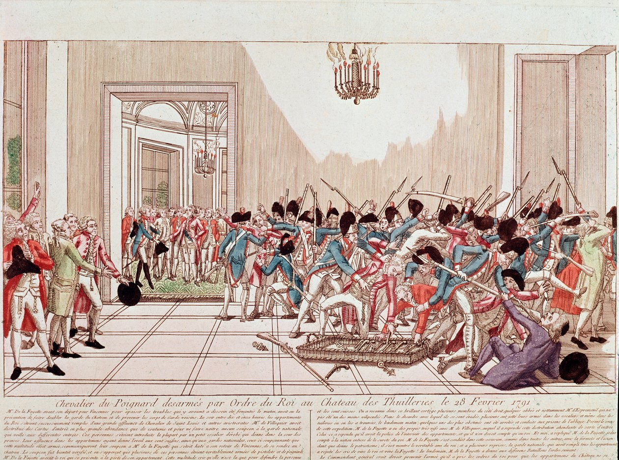 Os Cavaleiros de Aggard desarmados por ordem do rei no Palácio das Tuileries, 28 de Fevereiro de French School