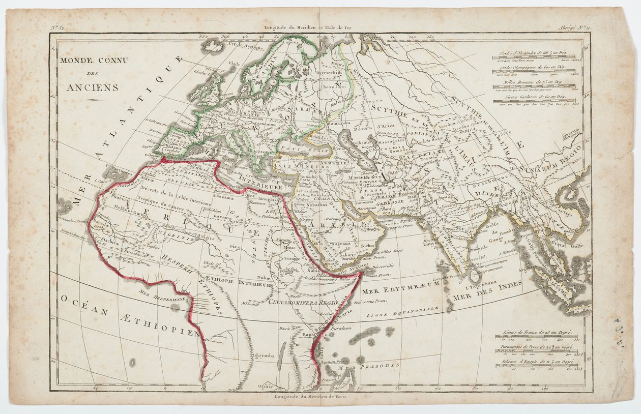 O mundo conhecido dos antigos (gravura colorida à mão) de French School