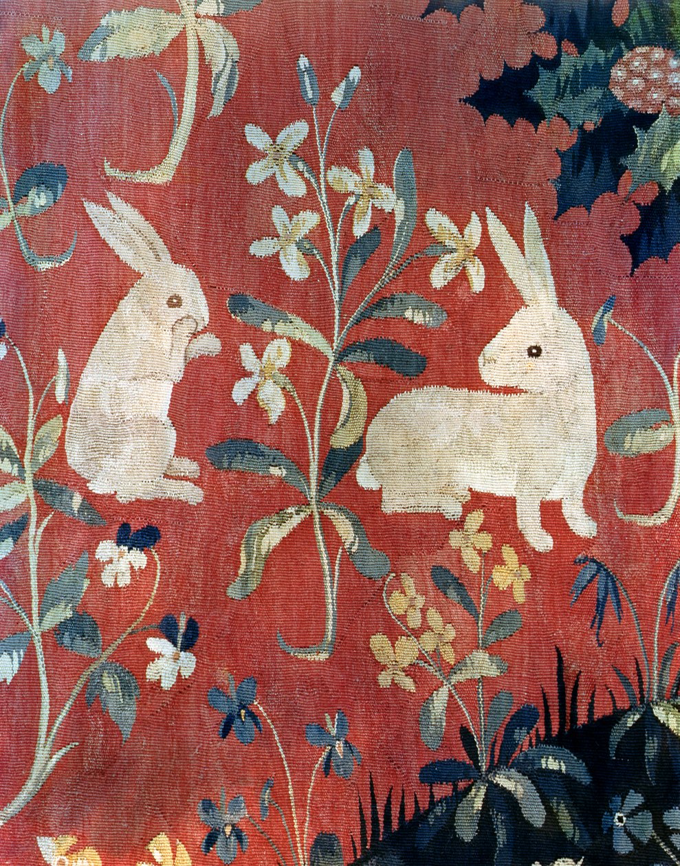 A Dama e o Unicórnio: "Gosto", detalhe de dois coelhos de French School