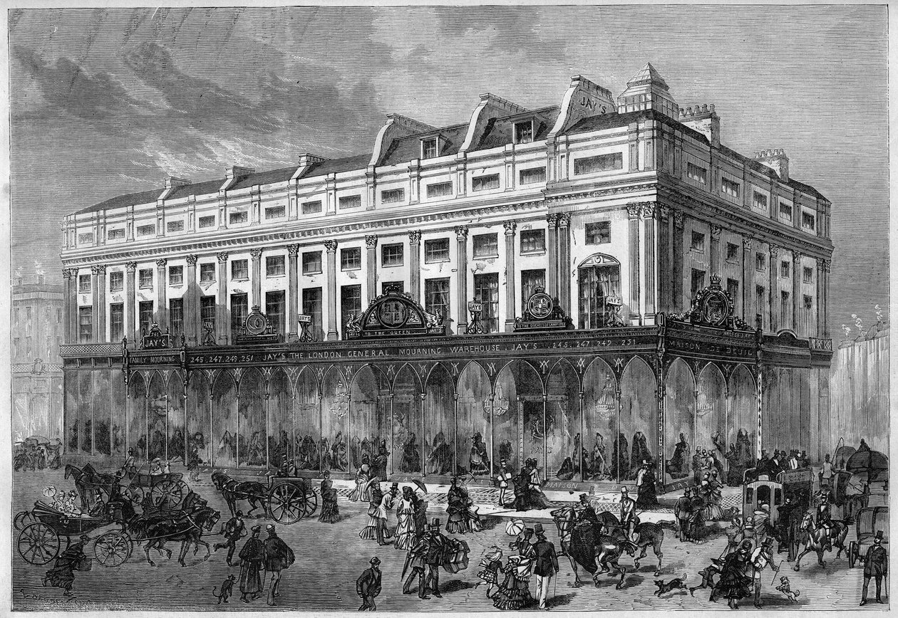 The London General Mourning Warehouse, uma "loja de luto" da William Jay and Co. House localizada na Regent Street, em Londres. de French School