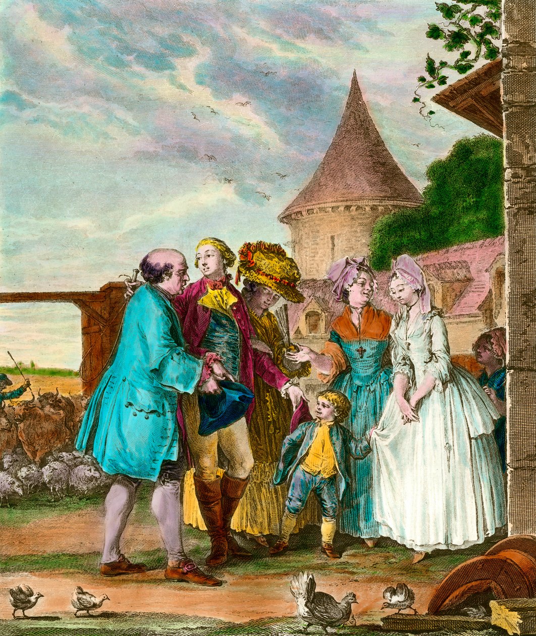 O Senhor e o seu agricultor. Gravura do século XVIII. Colecção privada. de French School