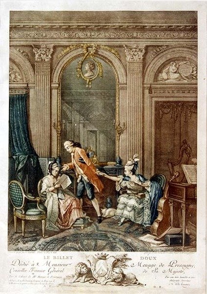 A Carta de Amor (gravura colorida) de French School