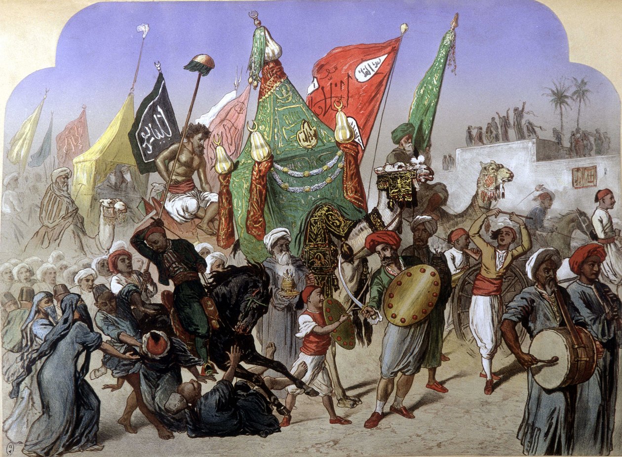 O Mahmal: Regresso do Sagrado Rug de Meca - no "Egipto Moderno", por Henri de Monte, v.1870 de French School