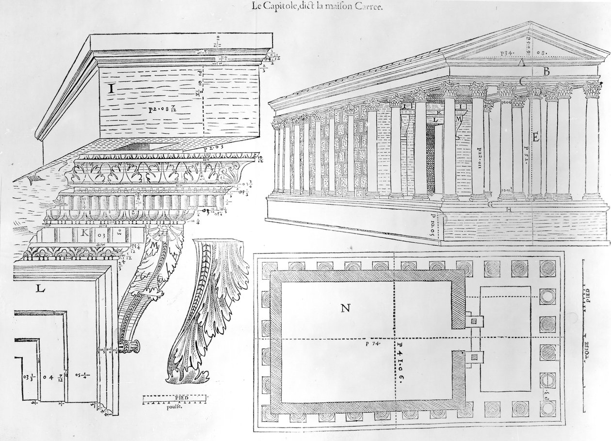 A Casa Carree, ilustração do discurso historial da cidade lantica e ilustre de Nismes por Jean Poldo dAlbenas, publicado em 1560 de French School