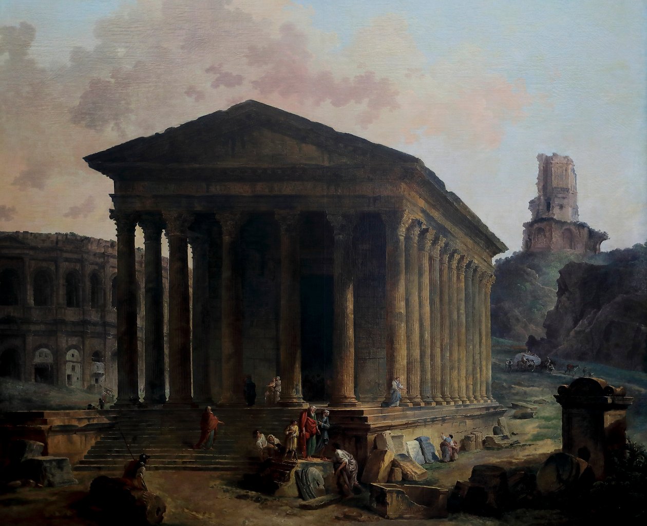 A Maison carré, o Anfiteatro e o Tour Magne, Nimes de French School