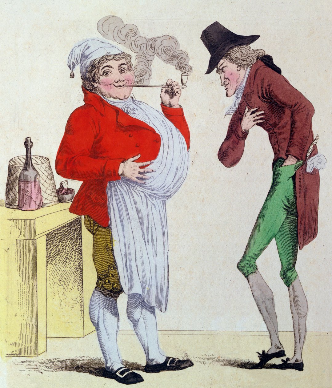 O homem sem preocupação e o homem sem dinheiro, em maio de 1815 (gravura colorida) de French School