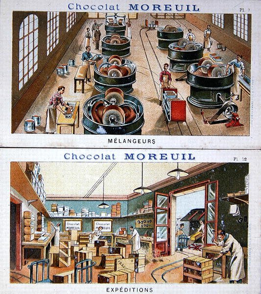 A manufatura e distribuição de chocolate, chocolate publicitário de imagem Moreuil, c.1900 (ver também 157413) de French School