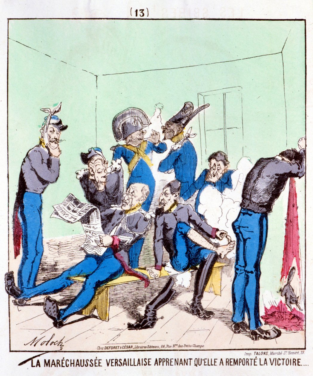 A Maréchaussée Versailles fica a saber que ela ganhou a vitória... Desenho animado sobre a Comuna de Paris, por volta de 1870. de French School