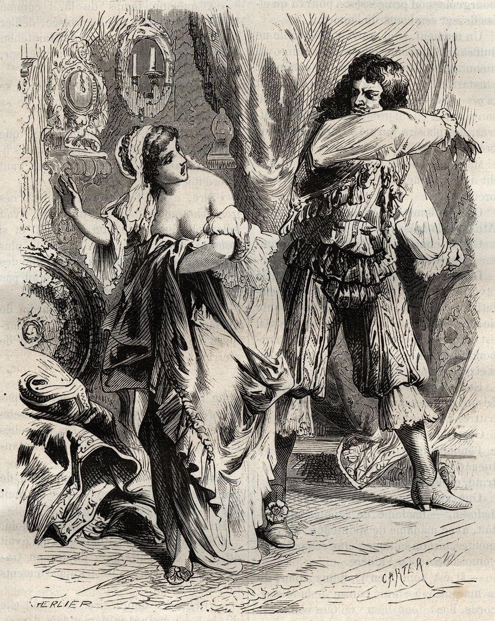 O Marquês de Montespan, Louis Henri (Louis-Henri) de Pardaillan de Gondrin (1640-1691), esbofeteou sua esposa, a Marquesa de Montespan (Françoise Athenais) por Rochechouart Mortemart (ou Madame de Montespan) (1640-1707), pois ela se recusou a ele por ordem de French School