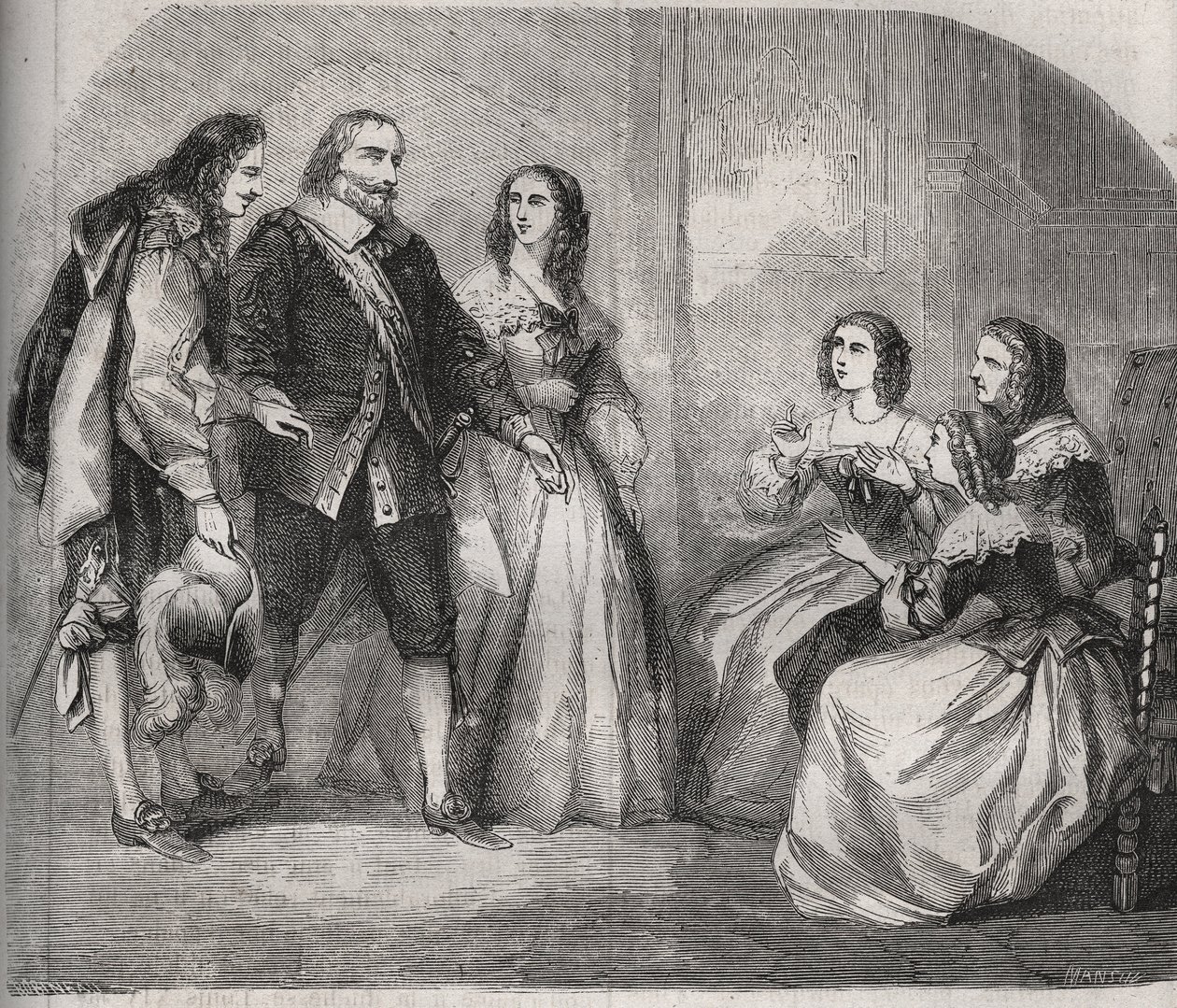 O Marquês de Montespan, Louis Henri (Louis-Henri) de Pardaillan de Gondrin (1640-1691) (à esquerda) veio propor ao casamento de Françoise Athenais (Françoise-Athenais) de Rochechouart Mortemart (então Marquise de Montespan ou Madame de Montespan de French School