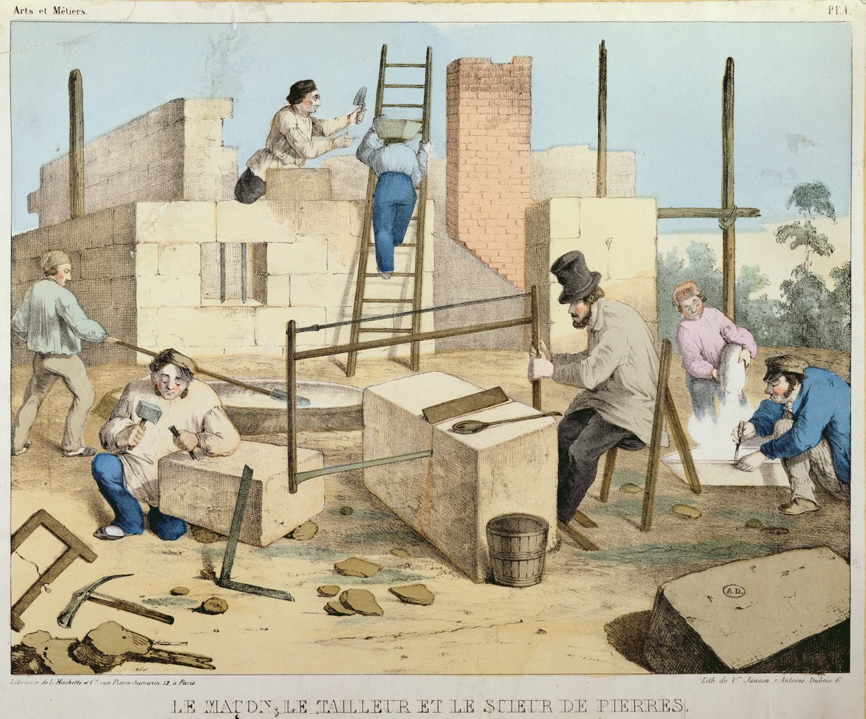 O pedreiro, o cortador de pedra e Stone Sawyer, c.1860 de French School