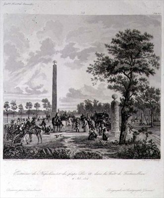 O Encontro entre Napoleão e o Papa Pio VII na Floresta de Fountainbleau, gravado por A. Pilinski, 26 de Novembro de 1804 (gravura) de French School