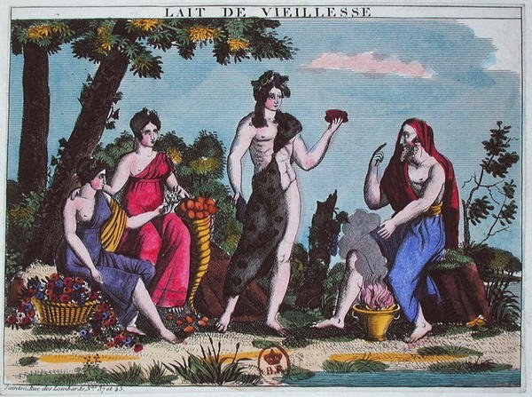 The Milk of Old Age, c.1830 (gravura a cores) de French School