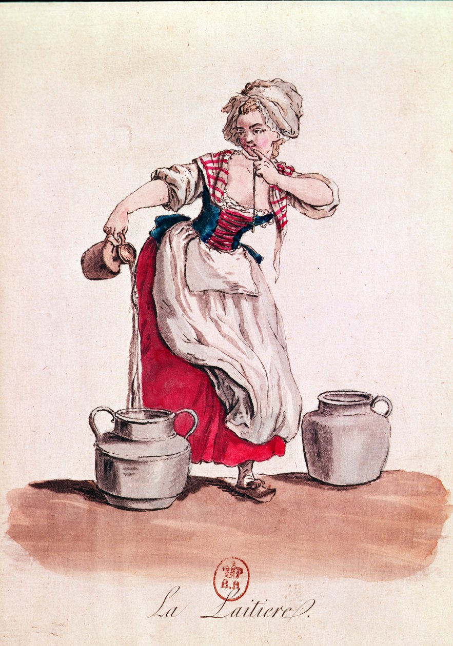 O Milkmaid, 1785 (gravura a cores) de French School