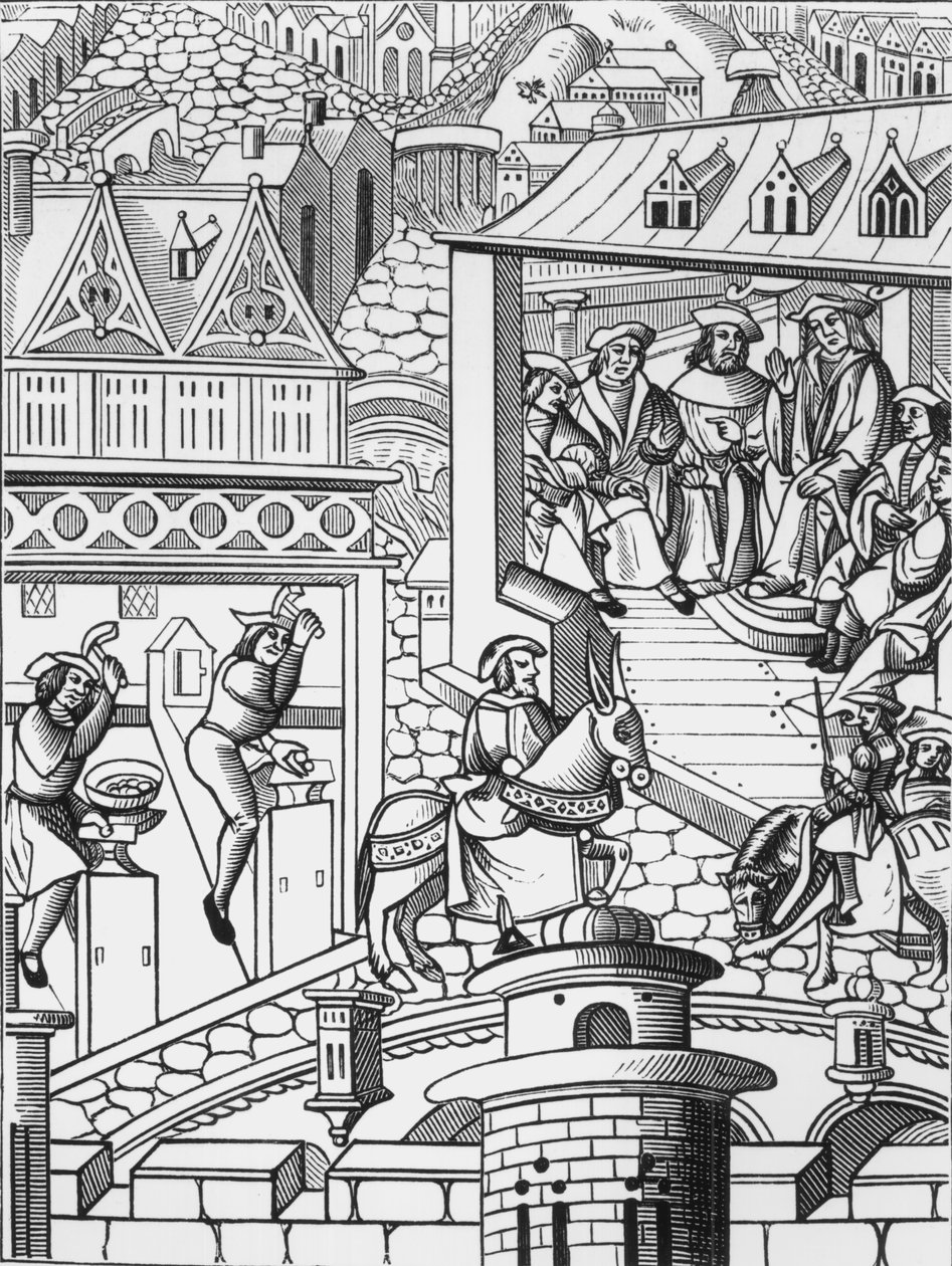 A Casa da Moeda, depois de uma xilogravura em De lInstitution de la Chose Politique, uma tradução da obra latina de Francis Patricius, publicada em 1520 de French School
