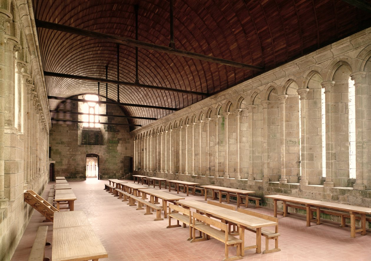 O refeitório dos monges, vista interior da Abadia, 1217 de French School