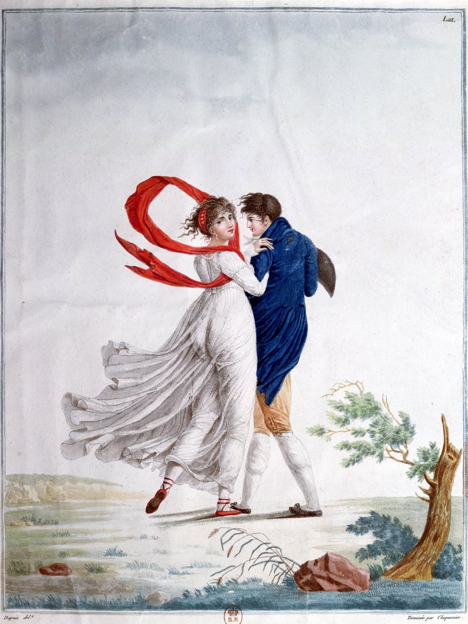 The Morning Walk, c.1800 (gravura a cores) de French School