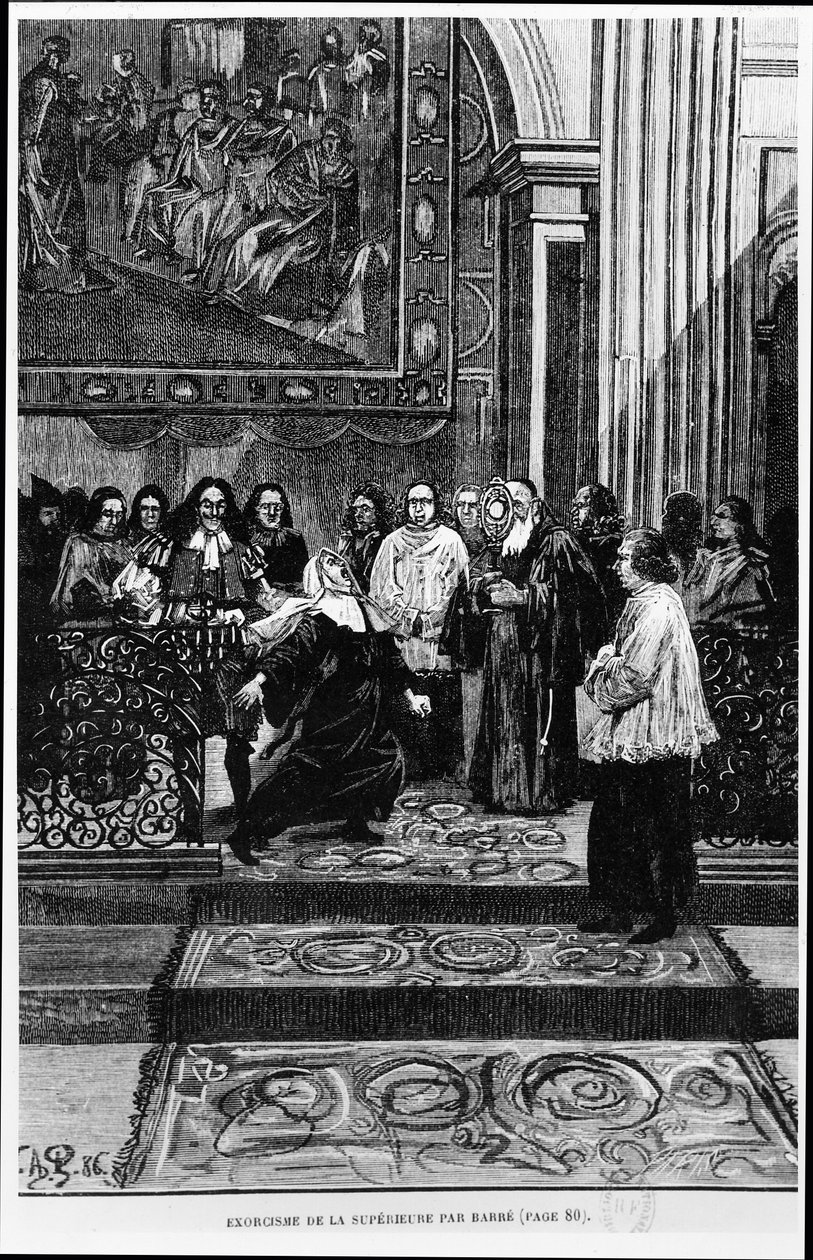 A Madre Superiora é exorcizada por Barre, ilustração para o possuidor de Loudun em Les Mysteres de la Science por Louis Figuier, 1886 de French School